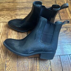Jeffrey Campbell Black Glossy Chelsea Ankle Boots